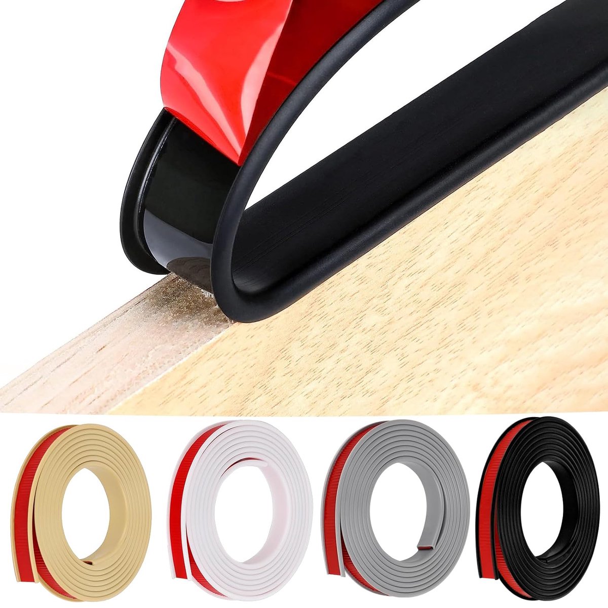 Zelfklevende meubelrandband, 5 meter flexibel, TPE, opvouwbare randbescherming, rubber voor kastranden, eindlijst, plafondranden, werkbladen (20 mm x 5 m, zwart)