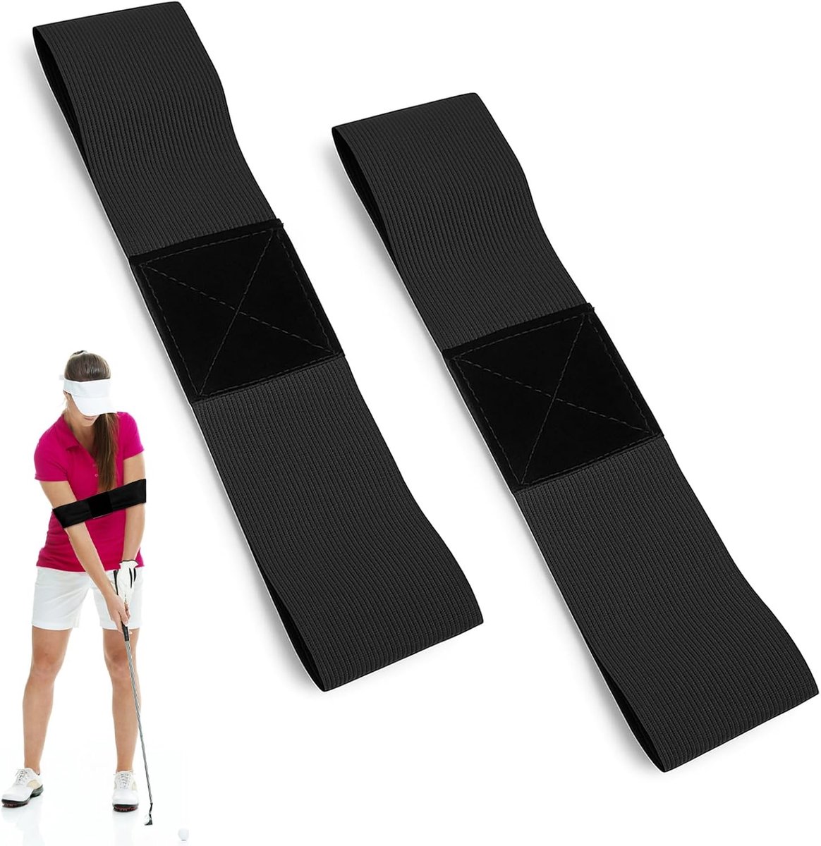 2 stuks, golfzwaaitrainer voor de armen, houdingscorrectie, golf swing-armband voor training en stabiliteit, golftrainingshulp voor mannen en vrouwen, beginners, zwart