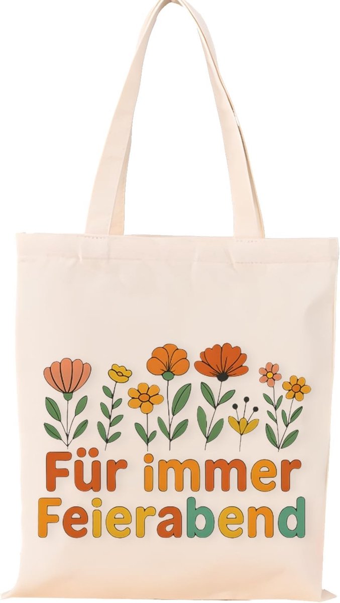 Cadeau voor gepensioneerde vrouw met bloemenpatroon, praktische katoenen tas voor pensioen, afscheidsgeschenk voor collega, 38 x 42 cm, uniek en persoonlijk