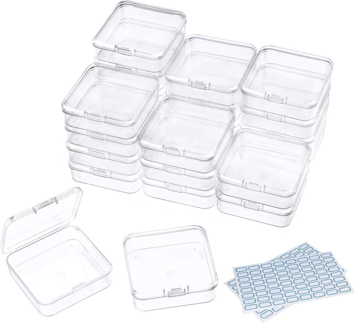Plastic Opbergdozen met Deksel - Set van 24 Transparante Bewaarboxen voor Knutselspullen, Sieraden en Kleine Voorwerpen (6,4 x 6,4 x 2 cm)