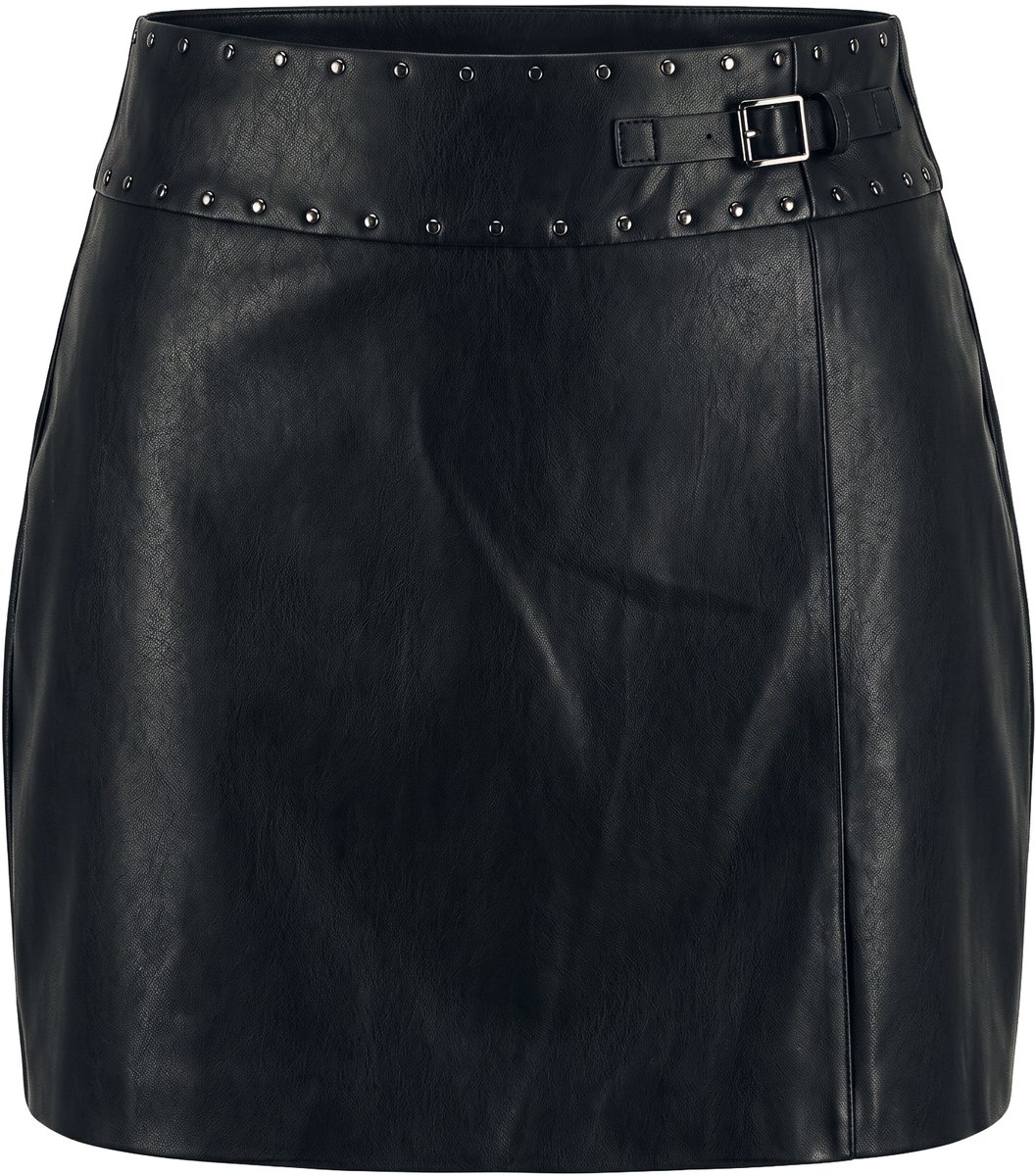 Ulla Popken - Dames - Skort leerlook sierstuds comfortabele tailleband - Zwart - Maat 46+