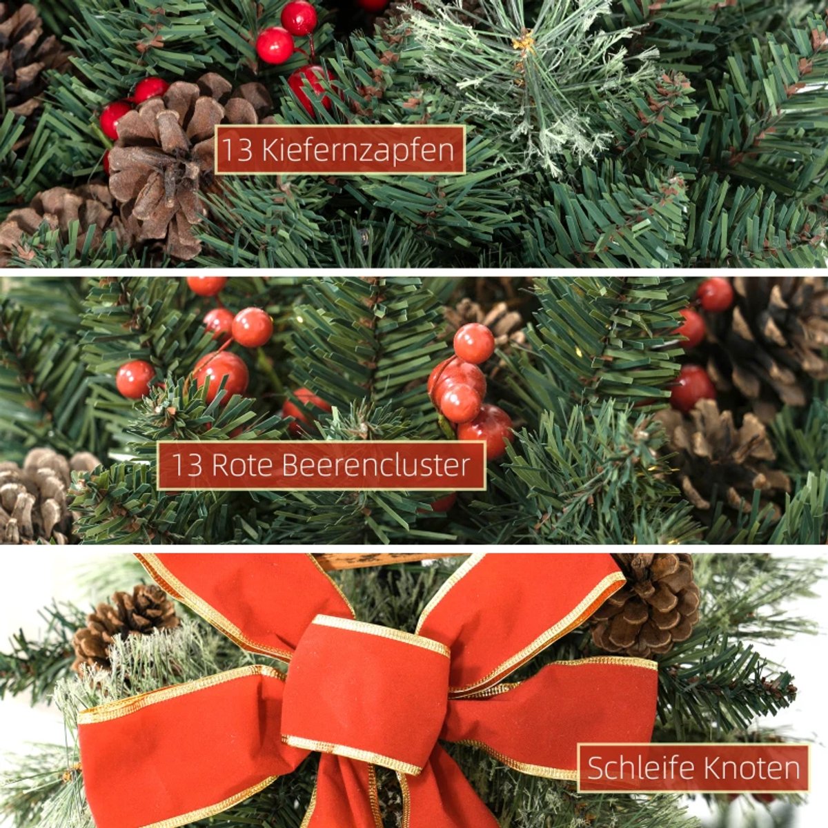 Kerstversiering - Kerstlantaarn Met Bessen, Kegels En Strik - LED-verlichting - Metalen Paal - 150 cm – foto 4