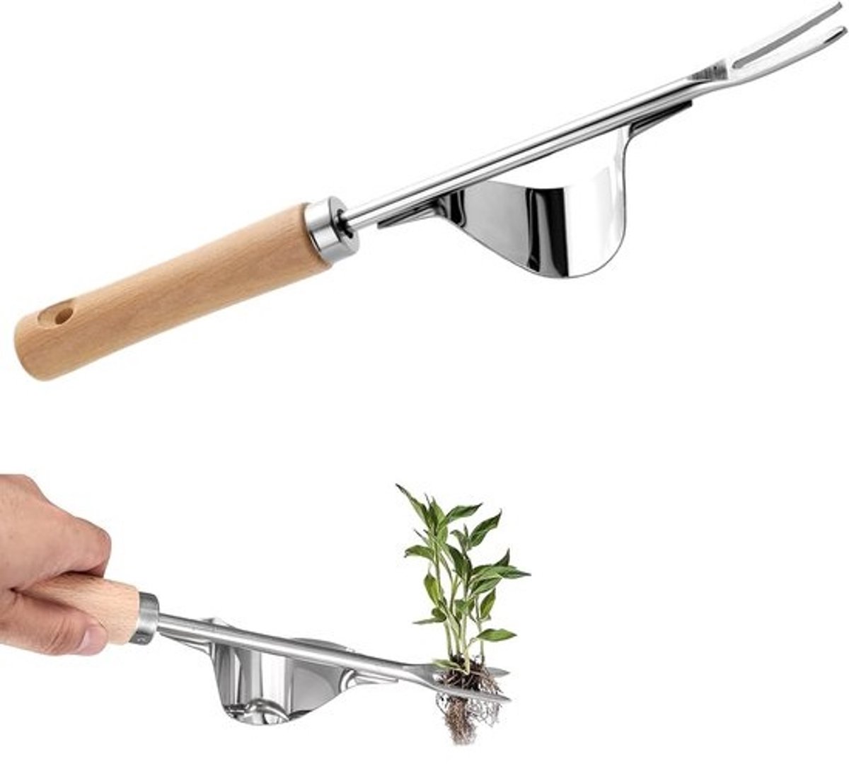 Roestvrijstalen onkruidsnijder - Handmatige onkruidsnijder - Slakkentang - Paardenbloemverwijderaar voor de tuin - Houten handvat - Tuin, gazon en erf - Y-vormige tuinhak - voor graven - Onkruidgereedschap