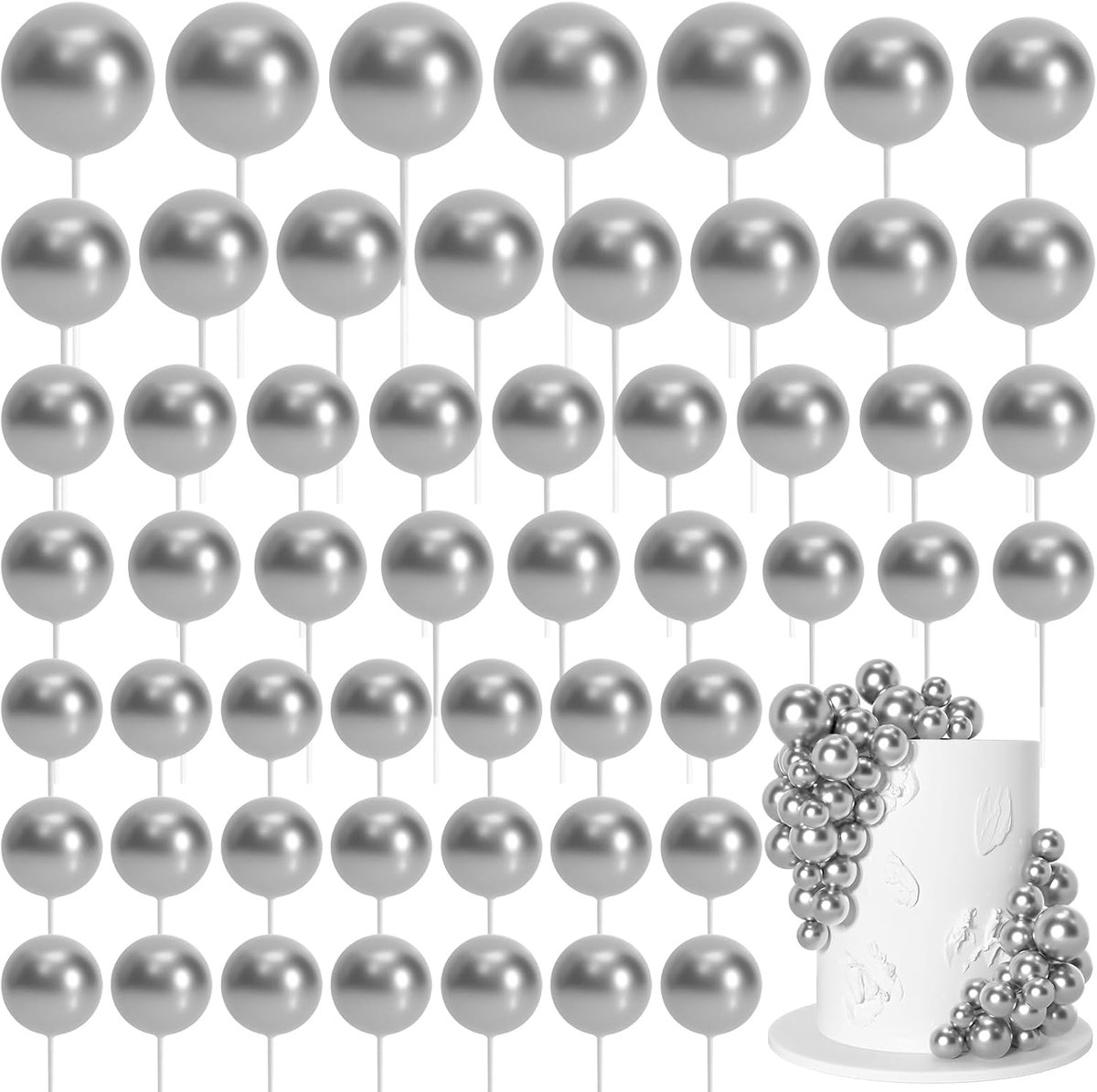 75 stuks zilveren taartballen, decoraties, schuim cupcake mini ballon taart picks voor taart deco verjaardagsfeestje bruiloft