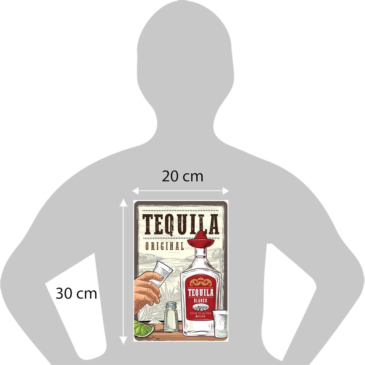 20 x 30 cm retro metalen bord TEQUILA bar deco cocktailbord als cadeau, keukendecoratie