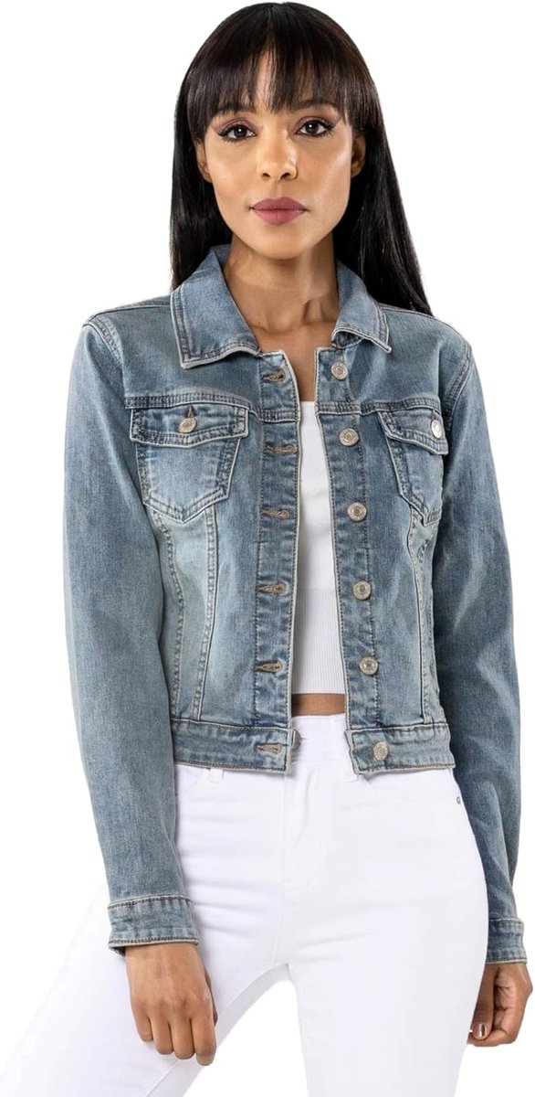 Carter S338 Jeansjack voor dames, overgangsjas, licht wassingseffect, blauw, denim casual