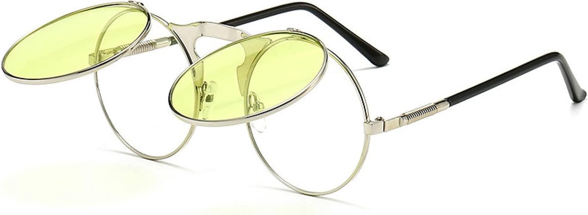 Zonnebril Gothic Ronde Retro Flip Ronde Zonnebril Metaal Nieuwe Dames Heren Stijl Zonnebril Uv400-Color-13