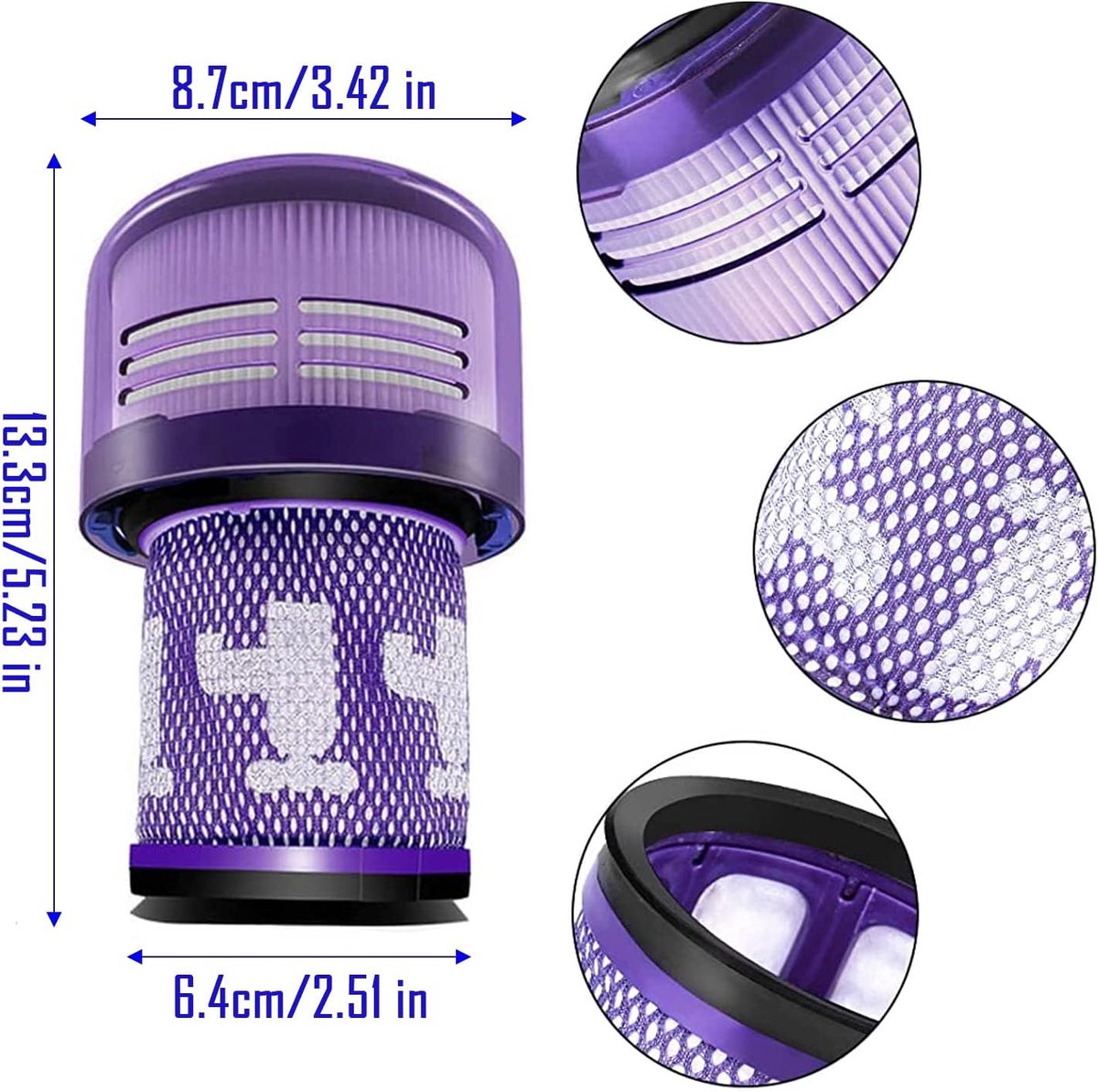 3 reservefilters voor Dyson V12 Detect Slim stofzuiger Absolute Extra/Total Clean/Fluffy stofzuiger, wasbaar HEPA-filter, vervang# 971517-01