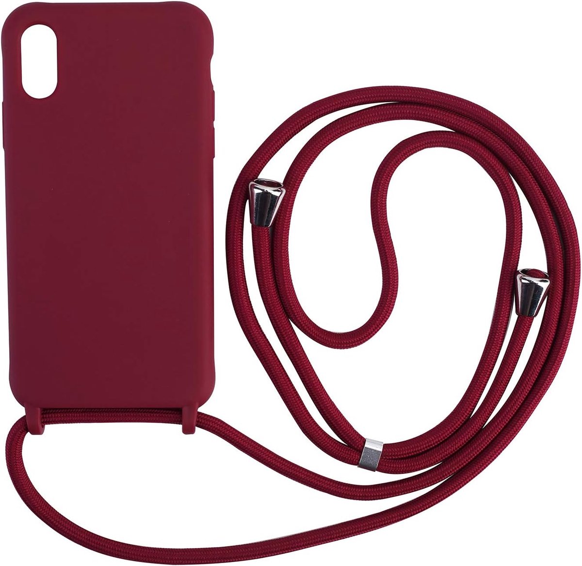 Telefoonhoes, compatibel met iPhone X/Xs, stijlvol siliconen hoesje met nekkoord, schokbestendige TPU-bumperhoes, telefoonhoesje met koord voor iPhone X/Xs, rood