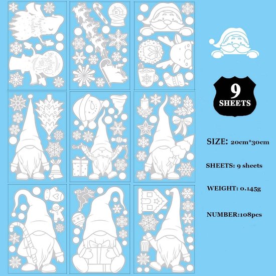Christmas Stickers for Windows, 9 Pieces, Christmas Wall Stickers ...