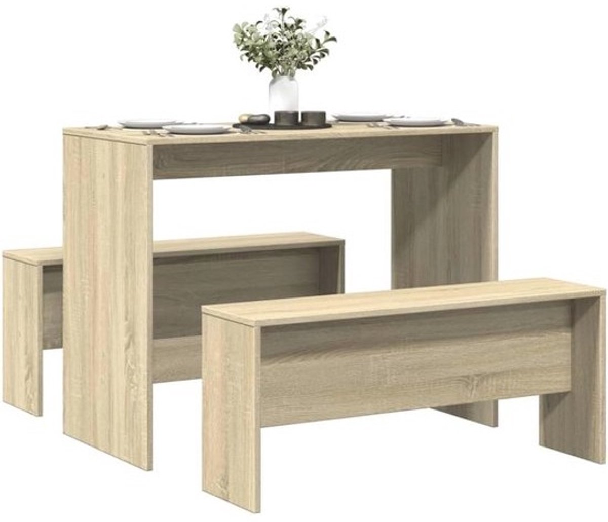 3-delige eettafel- en bankenset - in Sonoma-eikenkleur - Eetkamerset - voor thuis
