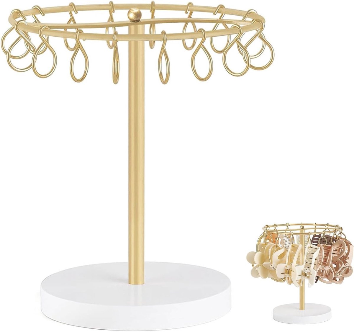 Rotating Organiser met Houten Basis en 16 Haken voor Haarspelden, Sieraden en Brillen voor Vrouwen en Meisjes