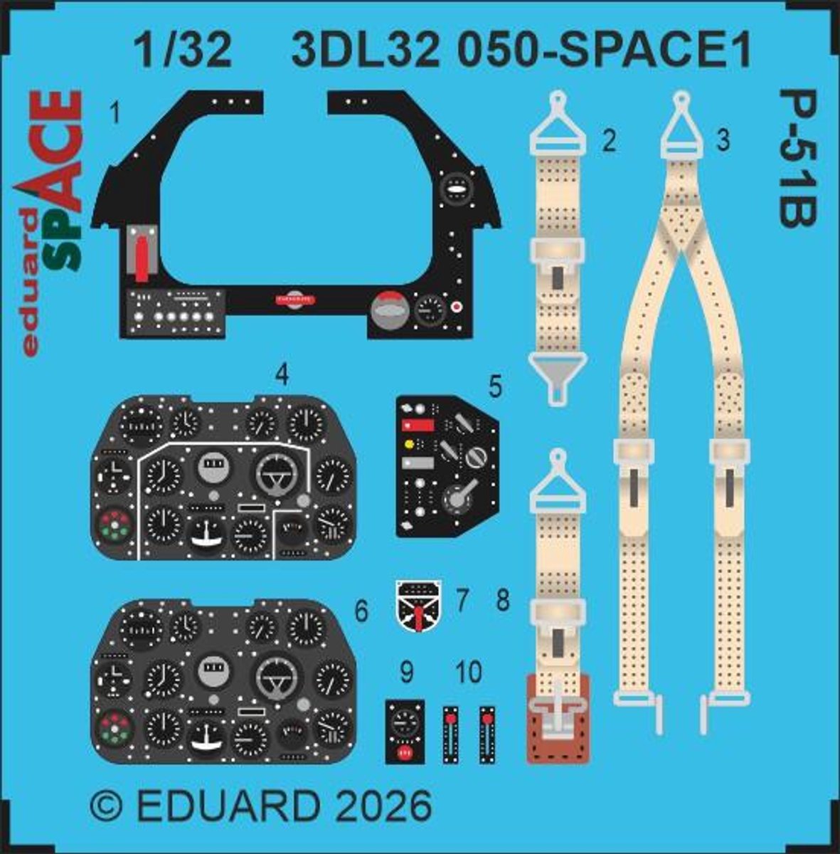 Eduard Modelbouwdecoratie - 3DL32050 SP - Accessoires Set voor North American P-51B - Photo-etch