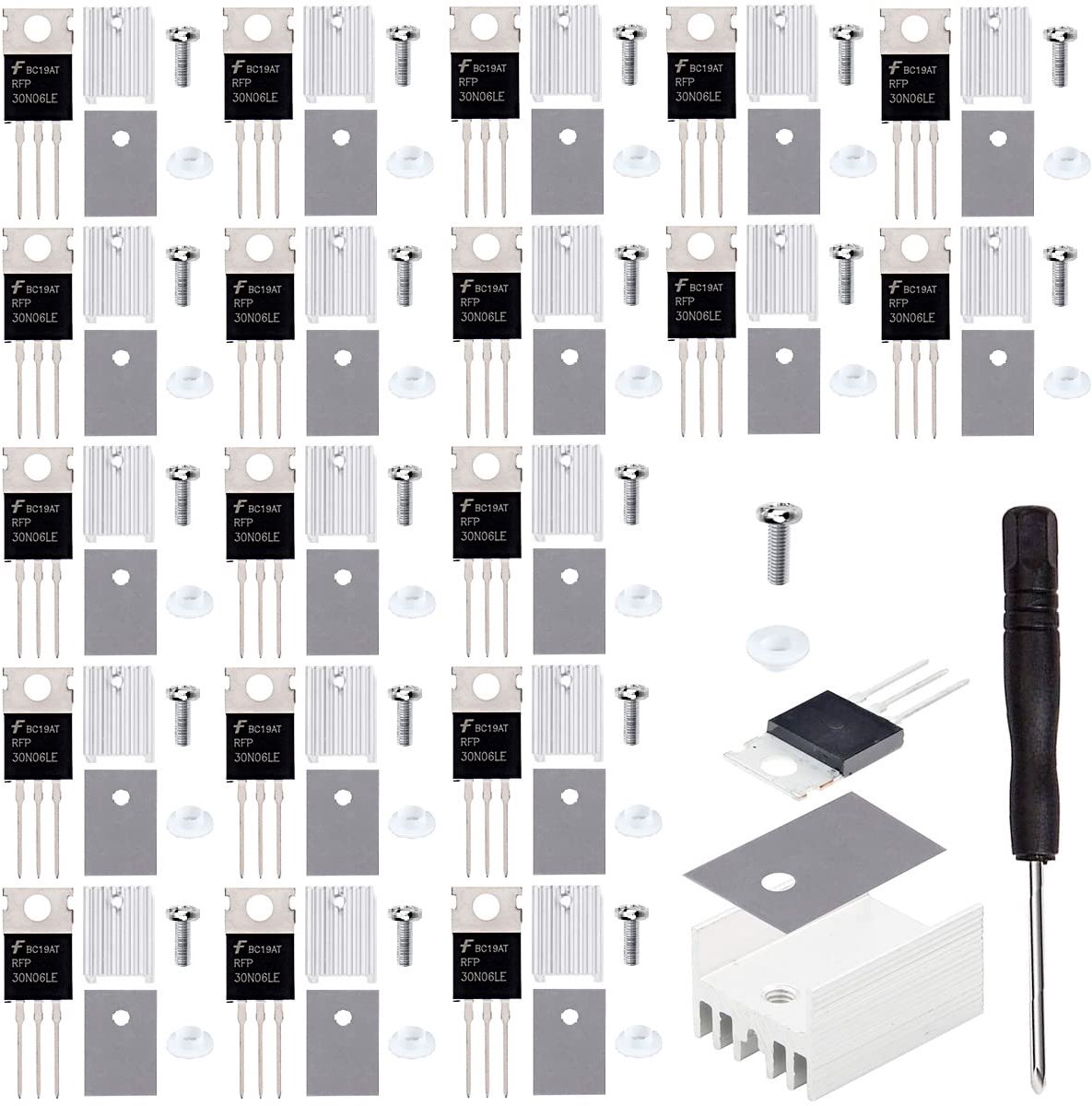 20pcs RFP30N06LE 30A 60V Mosfet Transistor N-Channel Power MOSFET Transistor ESD class TO-220 with Radiator Screw - ShopVlot