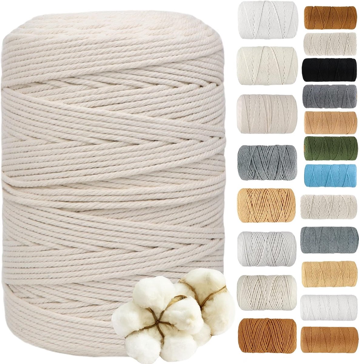 3 mm x 300 m, katoenen garen, macramé, koord voor DIY macramé, wandbehang, bloemenhanger, kerstdecoratie, cadeaus voor goede vrienden, plantenhanger, boho-decoratie, beige