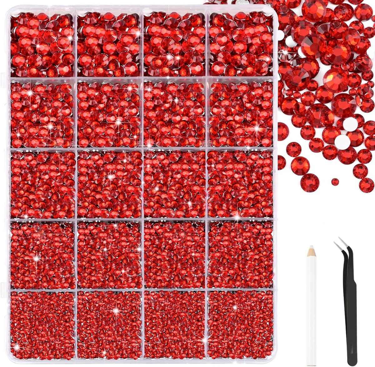 28000 stuks rode hars strass steentjes 2-6 mm Bedazzling Crystal Flatback Steentjes met pincet voor doe-het-zelf knutselwerk schoenen kleding brillen nagelkunst