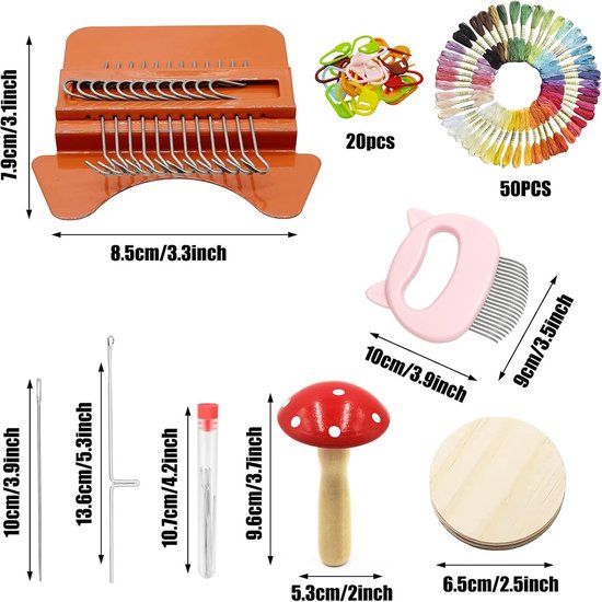 Kleine weefmachine met 12 haken, 50 kleuren stopdraden voor DIY patronen en kledingreparatie — afbeelding 5