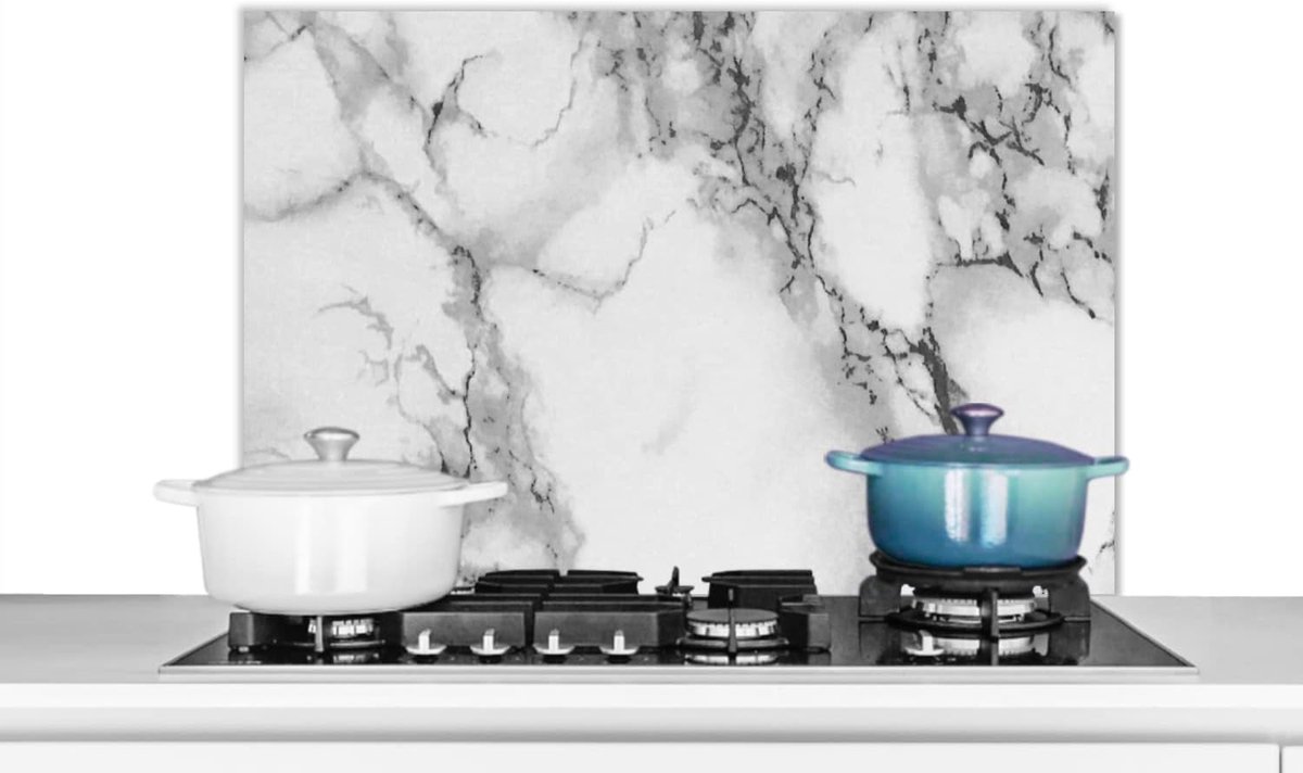 Spatscherm Keuken - 80x55 cm - Marmer - Steen - Wit - Grijs - Zwart - Marmerlook