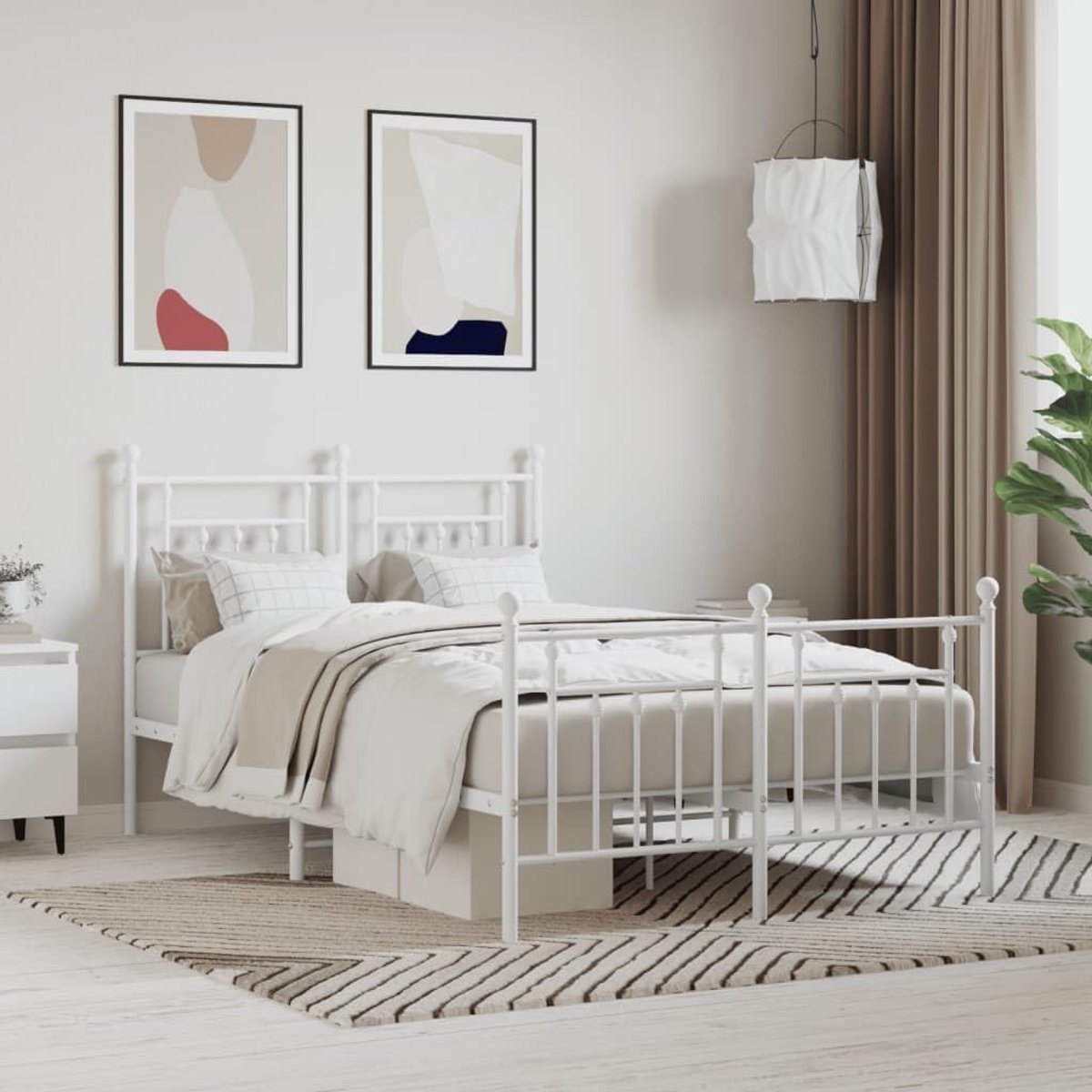 Bedframe met hoofd- en voeteneinde, metaal, wit, 120 x 190 cm, hotelbedframe, bedframe voor woonkamer, slaapkamer, geschikt voor slaapkamer