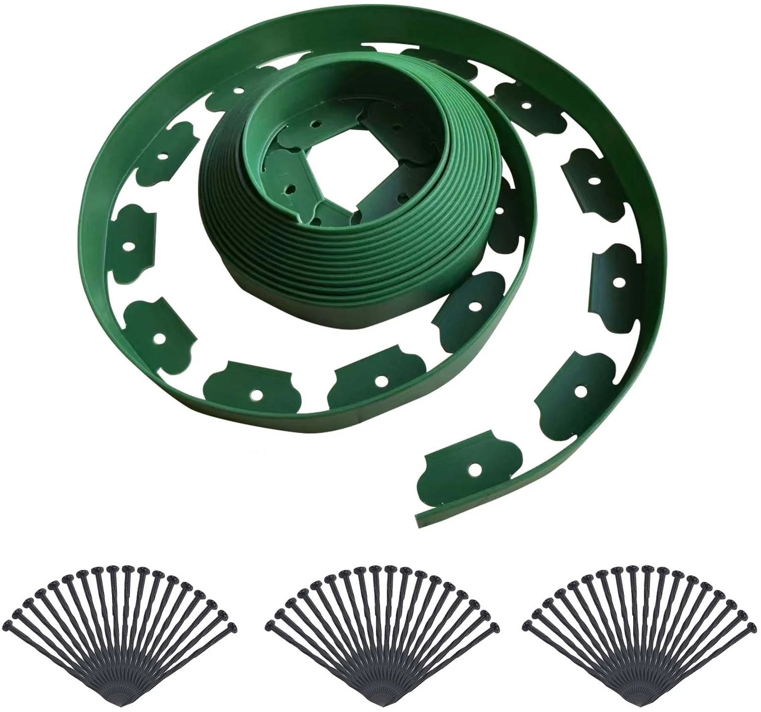 G&G borderrand - Gazonrand - Tuinrand - Tuin - Grind - Kunststof - Flexibel - 10 Meter - 30 Grondpennen - Hoogte 10cm - Groen