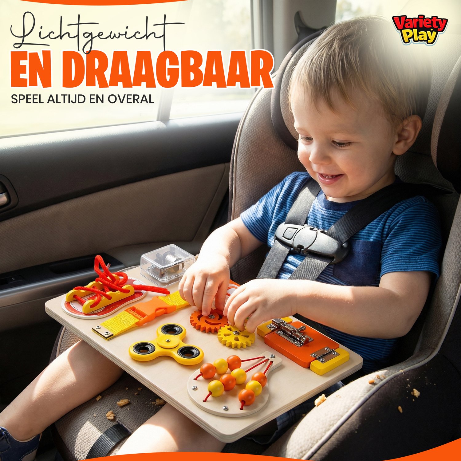 Montessori Busy Board – Educatief Houten Activiteitenbord – Reisspeelgoed - Sensorisch Speelgoed voor Baby & Peuter – Fijne Motoriek Ontwikkeling thumbnail 5