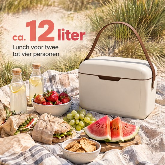 Lomera Koelbox 12 Liter Crème - Kleine Passieve Koelbox met Schouderband - Draagbare Frigobox voor Picknick, Strand en Camping - Isolatiebox - Thermobox - Coolbox van Lomera — afbeelding 4