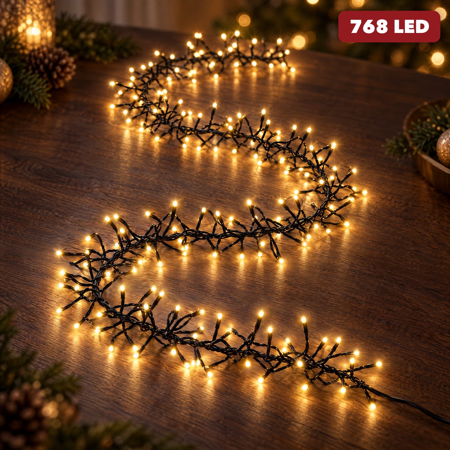 Cheqo® Clusterverlichting 768 LED - 7 Meter - Warm Wit - Kerstverlichting - Kerstboomverlichting - Kerstlampjes - Micro Clusterverlichting - LED Verlichting - Lichtsnoer - Feestverlichting voor Binnen en Buiten - met Timer - Dimbaar