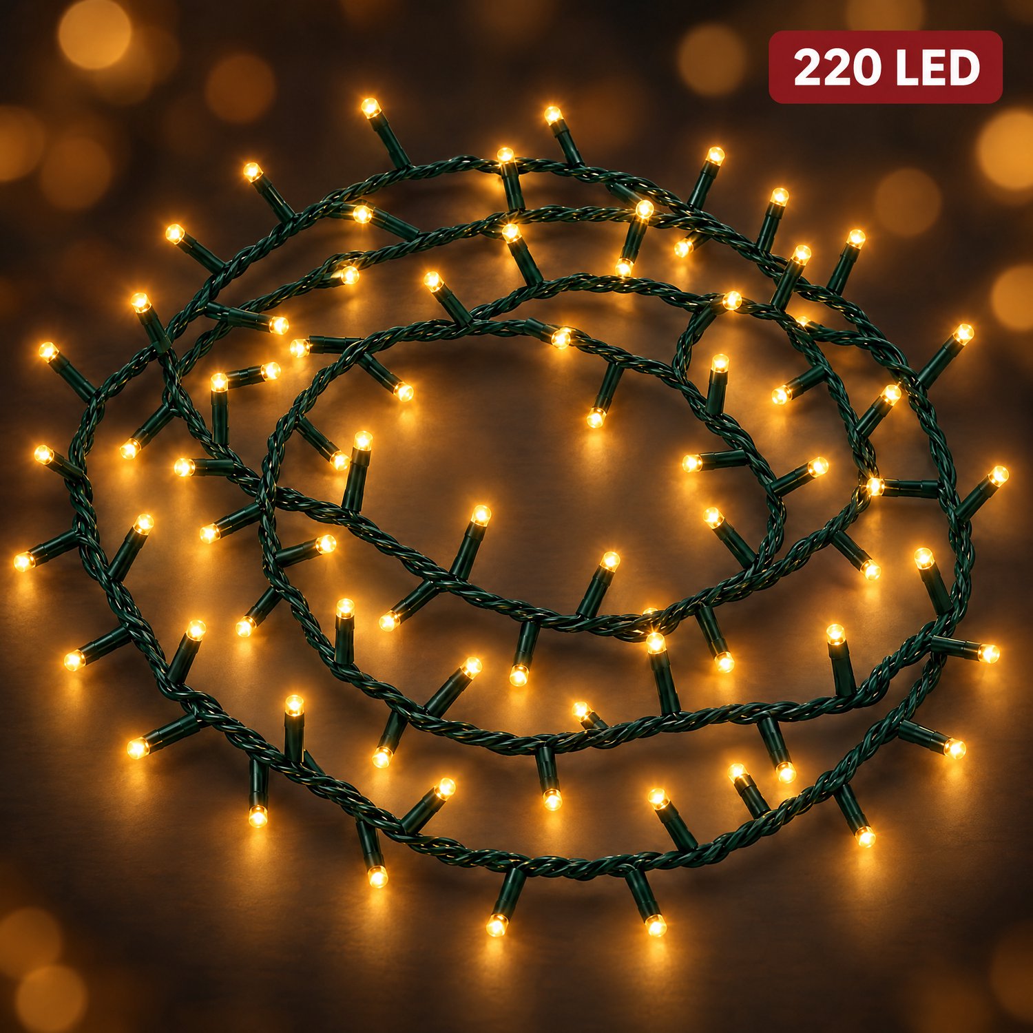 Cheqo® Kerstboomverlichting 220 LED - 5 Meter - Extra Warm Wit - Kerstverlichting - Kerstlampjes - Groen Snoer - Lichtsnoer - LED Verlichting voor Binnen en Buiten - Sfeerverlichting - Feestverlichting - Lichtslinger - Dimbaar met Timer - IP44