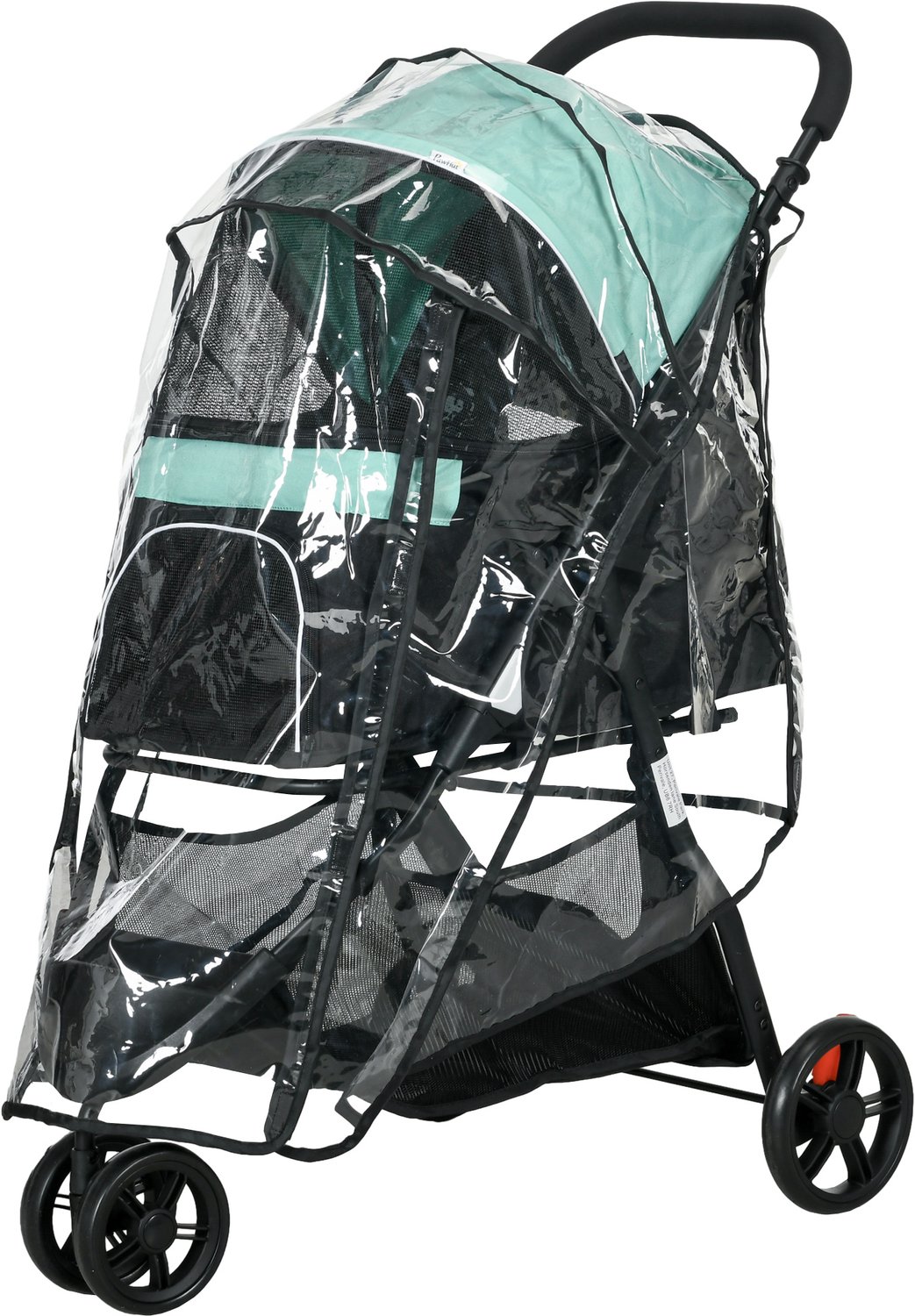 Hondenbuggy, 80,5×51,5×100 cm, blauw en groen, metaal, huisdierenwagen, hondenwagen en wandelwagen, opvouwbaar ontwerp, stabiel en duurzaam, praktisch en decoratief, geschikt voor kleine en mini honden tot 35 cm lang en 10 kg