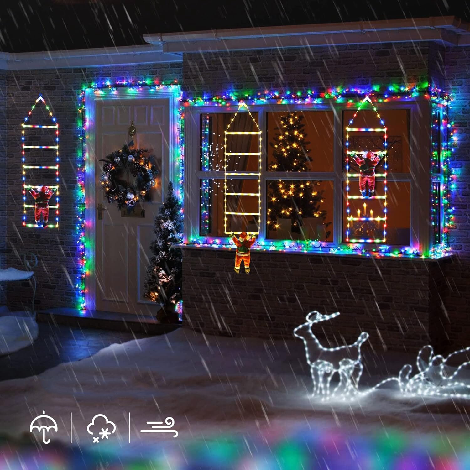 LED Kerstladder Verlichting met Kerstman - Timer Geheugenfunctie - 8 Lichtmodi - 75cm - Warm Wit Licht - Voor Raam Deur Kerstboom Trap Terras - Binnen Buiten Kerstdecoratie – foto 2