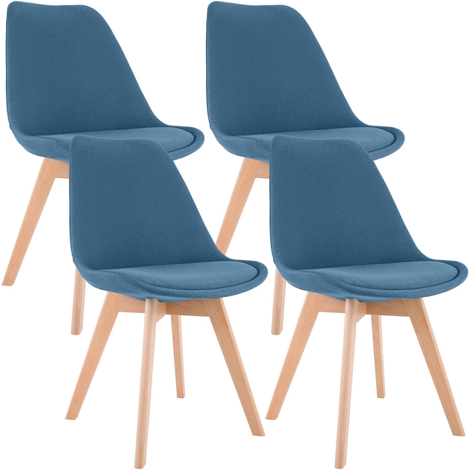 Luxe Comfort Eetkamerstoelen - Set van 4 - Stof - Blauw Stof/blauw