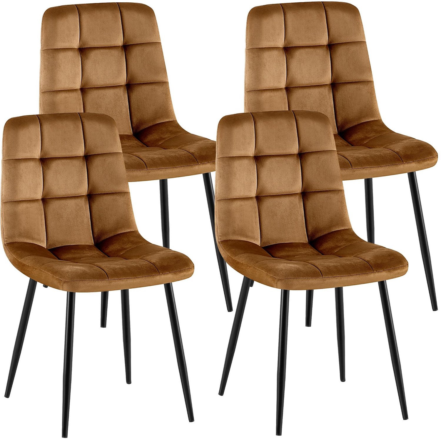 Luxe Comfort Eetkamerstoelen - Set van 4 - Bruin Fluweel/bruin
