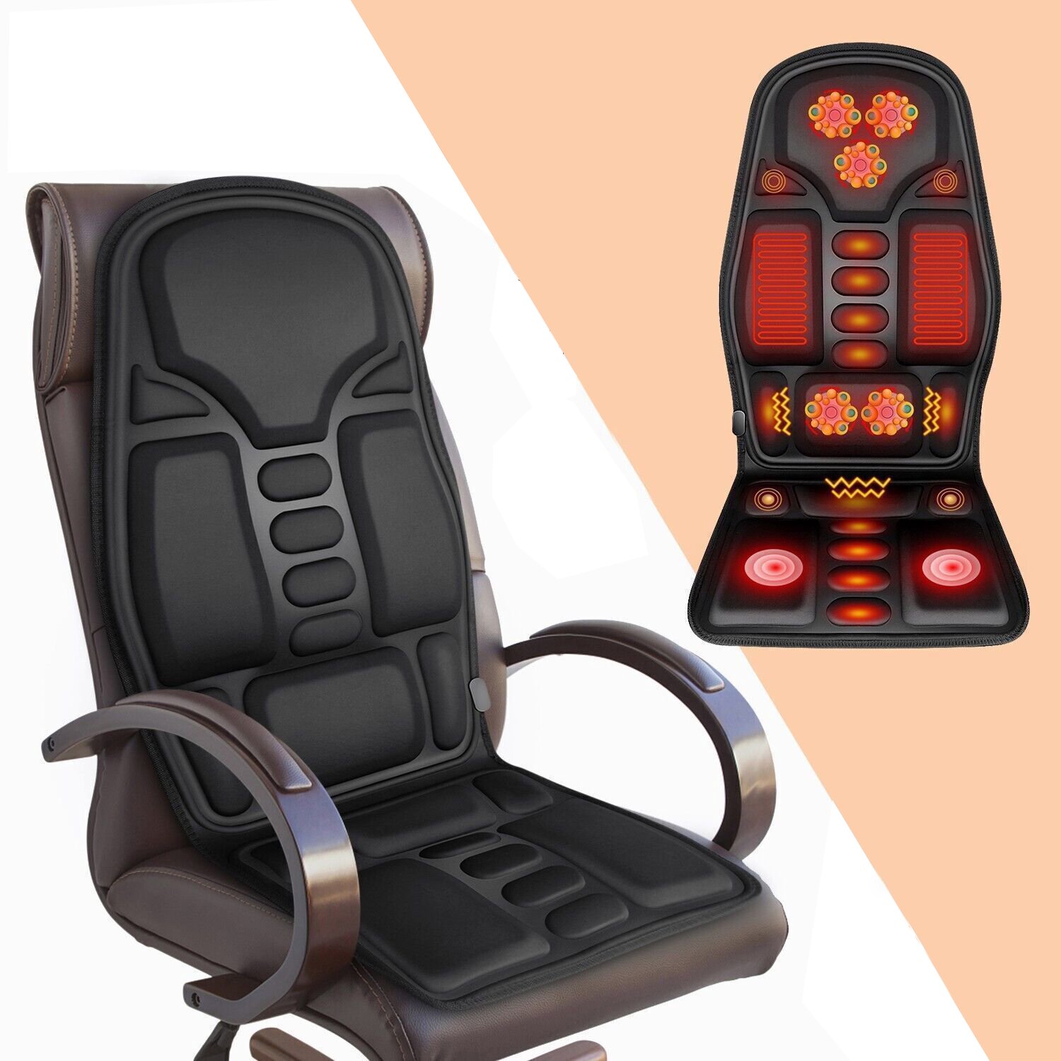 Elektrisch Massagekussen voor Auto en Stoel - Vibratiemassage - 7 Motoren - 8 Standen - 3 Intensiteitsniveaus - Warmtefunctie - Timer 15/30 Min - Voor Rug, Onderrug, Heupen en Bovenbenen – foto 4