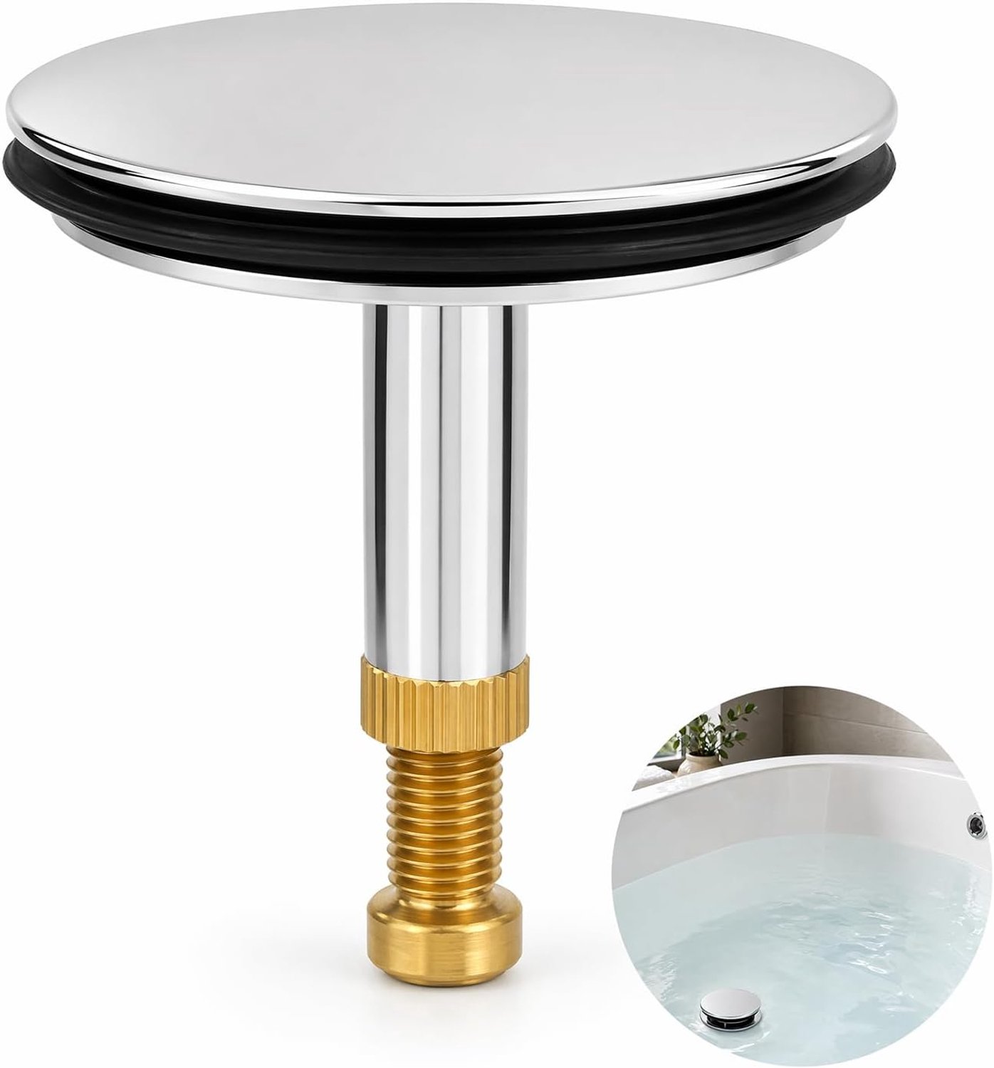 Diameter 44 mm, hoogte verstelbaar 3,5 tot 4,5 cm, afvoerstop met siliconen afdichting voor badkuip, douche en badkamer