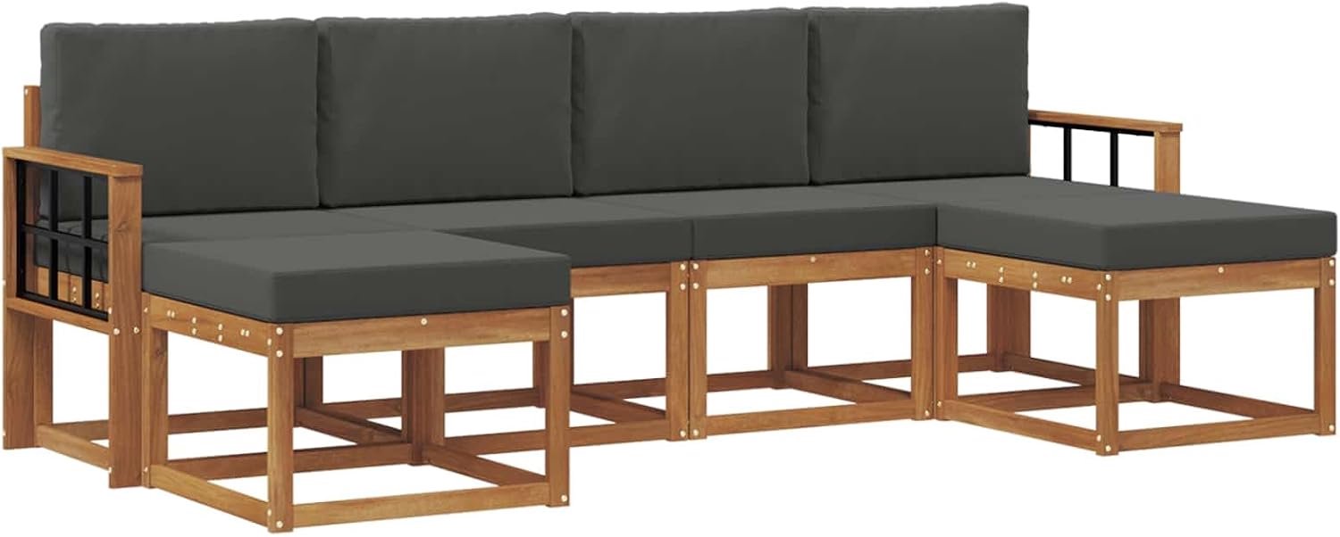 Outdoor-bankset van houtmateriaal in natuur en antraciet, rechthoekig design met stijlvolle rug, onderhoudsvriendelijk oppervlak, eenvoudige montage voor tuin, patio