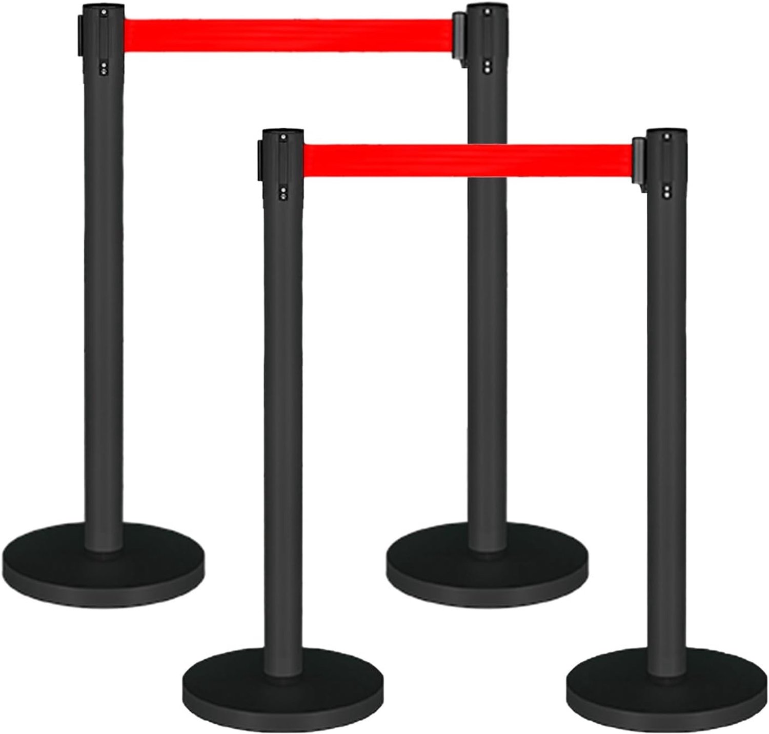 Bakken Gelakte Rongenpaal, Set Van 4 Crowd Control Rongen Met Rode Intrekbare Riem, Crowd Control Barrière Wachtrij Lijnpaal (5M/16.4Ft)
