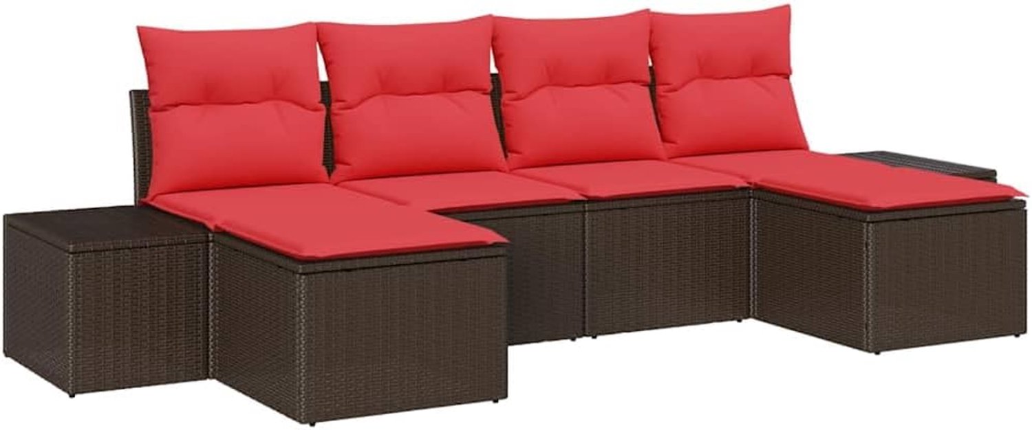 Sofa Set 4 st Bruin en Rood poly rattan