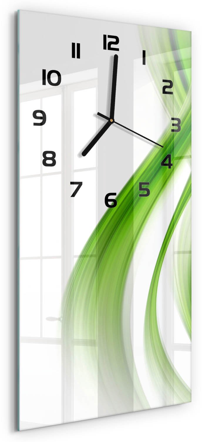 Tulup Wandklok - Golfabstractie Glazen Wandklok Design - 30x60 cm - Groente Klok Glas Met Opdruk - Zwarte handen - Rechthoekige Klok - Wandklok Glas Met Motief - Decoratieve Glazen Klok