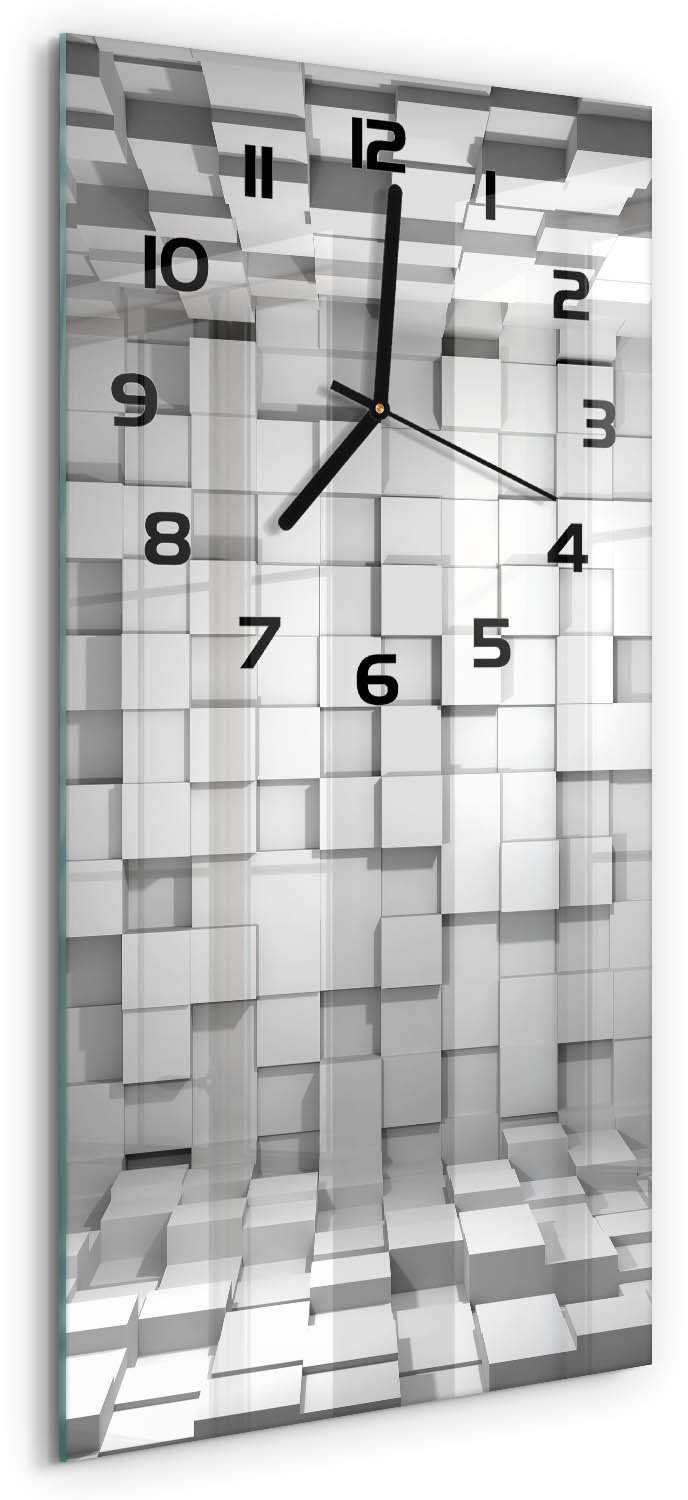 Tulup Wandklok - Dobbelstenen Klok Glas Met Opdruk - 30x60 cm - Grijs Moderne Wandklok Glas - Zwarte handen - Rechthoekige Klok - Decoratieve Glazen Klok - Glazen Wandklok Design