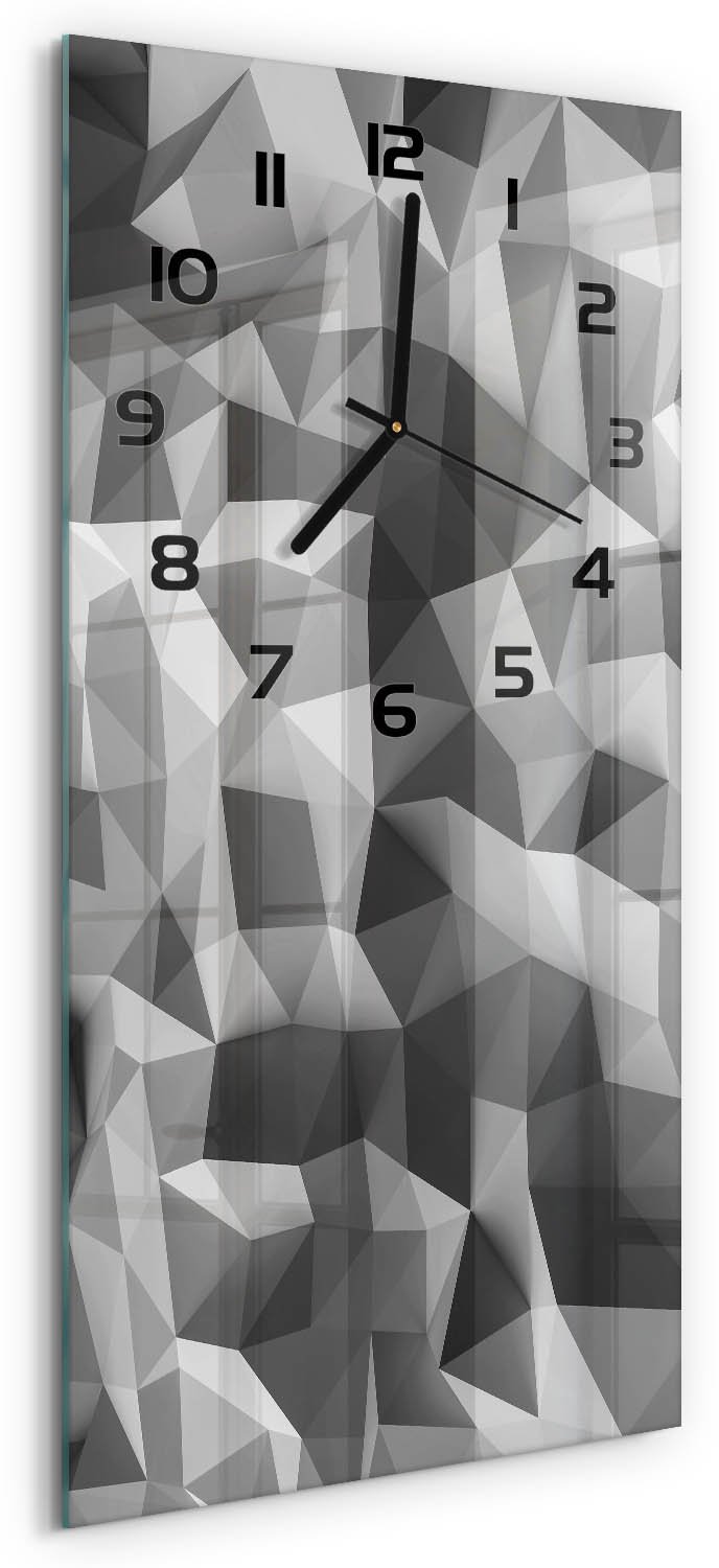 Tulup Wandklok - Driehoeken van abstractie Gekleurde Glazen Klok - 30x60 cm - Grijs Glazen Klok Met Print - Zwarte handen - Rechthoekige Klok - Moderne Wandklok Glas - Wandklok Glas Decoratie