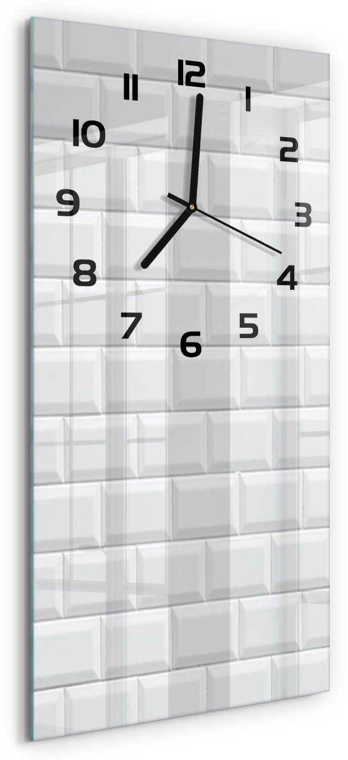 Tulup Wandklok - Keramische muur Glazen Wandklok Design - 30x60 cm - Wit Klok Glas Met Opdruk - Zwarte handen - Rechthoekige Klok - Wandklok Glas Met Motief - Decoratieve Glazen Klok