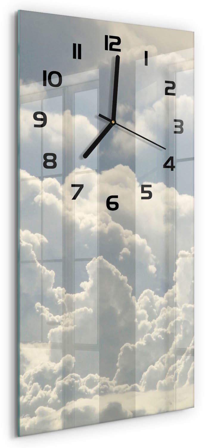 Tulup Wandklok - Wolken Wandklok Glas Decoratie - 30x60 cm - Wit Gekleurde Glazen Klok - Zwarte handen - Rechthoekige Klok - Klok Glas Met Opdruk - Moderne Wandklok Glas