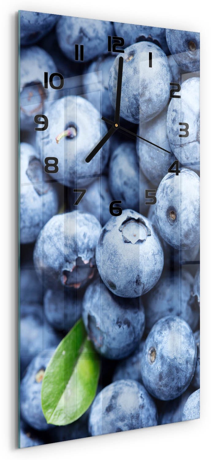Tulup Wandklok - Bosbessen Moderne Wandklok Glas - 30x60 cm - Blauw Wandklok Glas Decoratie - Zwarte handen - Rechthoekige Klok - Glazen Wandklok Design - Klok Glas Met Opdruk