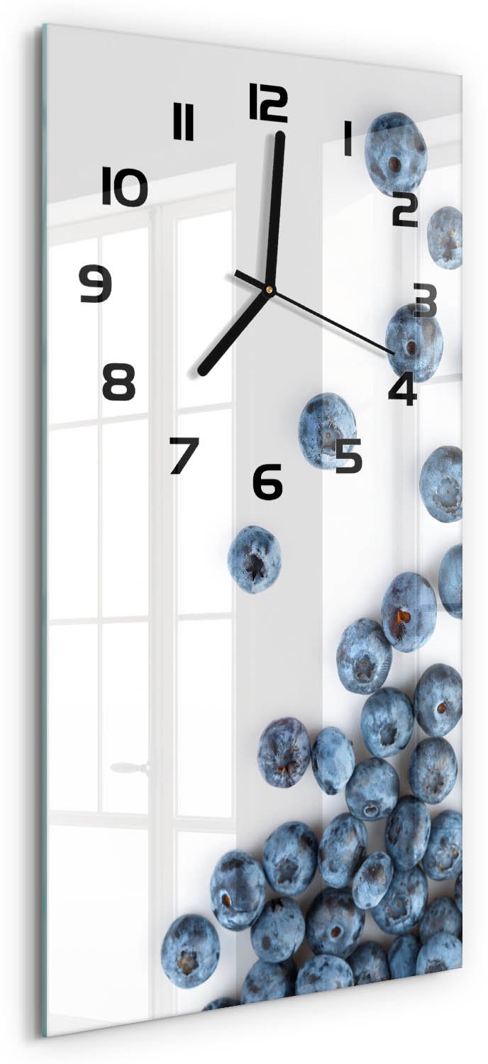 Tulup Wandklok - Bosbessen Moderne Wandklok Glas - 30x60 cm - Blauw Wandklok Glas Decoratie - Zwarte handen - Rechthoekige Klok - Glazen Wandklok Design - Klok Glas Met Opdruk