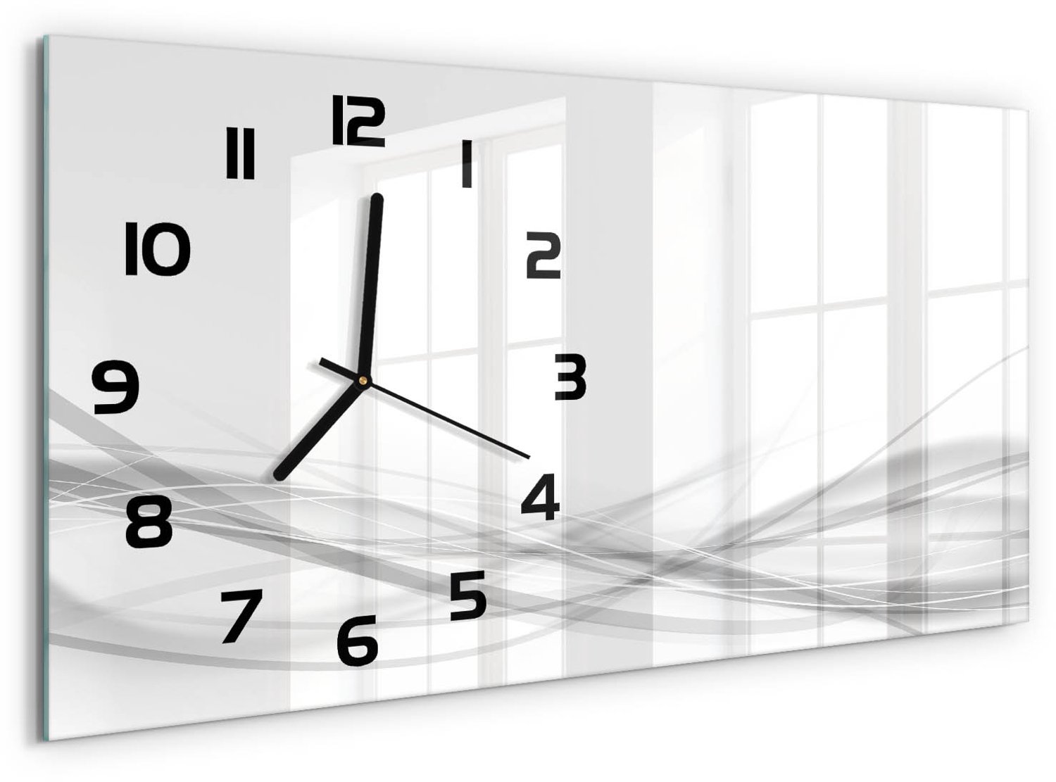 TULUP Wandklok - Golfabstractie Klok Glas Met Opdruk - 60x30 cm - Wit Moderne Wandklok Glas - Zwarte handen - Rechthoekige Klok - Decoratieve Glazen Klok - Glazen Wandklok Design