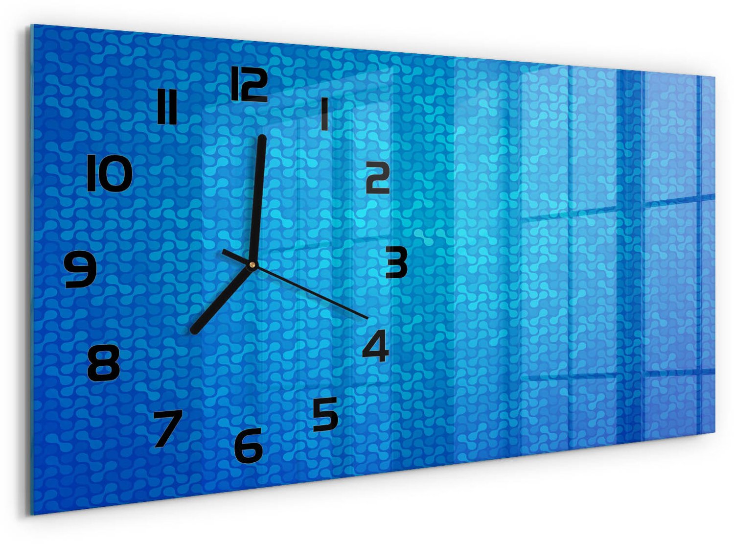 TULUP Wandklok - Abstracte achtergrond Wandklok Glas Decoratie - 60x30 cm - Blauw Gekleurde Glazen Klok - Zwarte handen - Rechthoekige Klok - Klok Glas Met Opdruk - Moderne Wandklok Glas