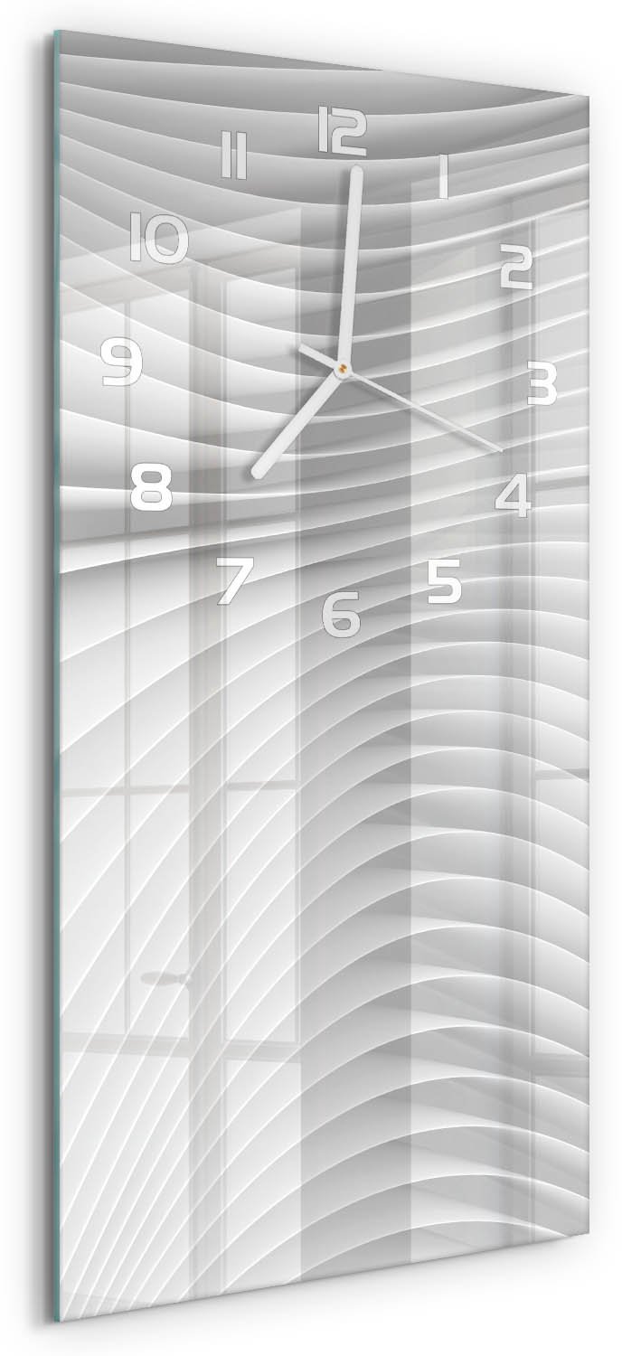 Tulup Wandklok - Lijnen van abstractie Wandklok Glas Met Motief - 30x60 cm - Wit Decoratieve Glazen Klok - Witte handen - Rechthoekige Klok - Gekleurde Glazen Klok - Glazen Klok Met Print