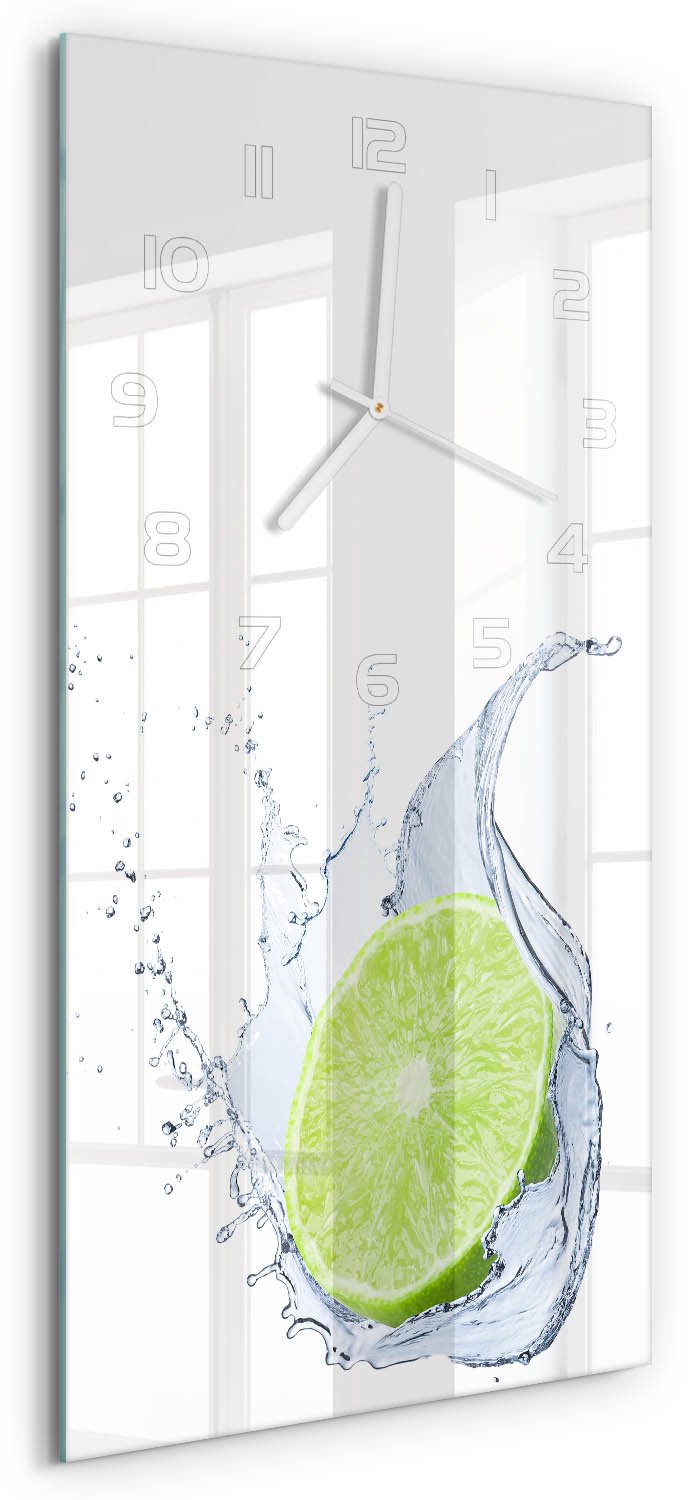 Tulup Wandklok - Calciumcarbonaat Wandklok Glas Met Motief - 30x60 cm - Groente Decoratieve Glazen Klok - Witte handen - Rechthoekige Klok - Gekleurde Glazen Klok - Glazen Klok Met Print