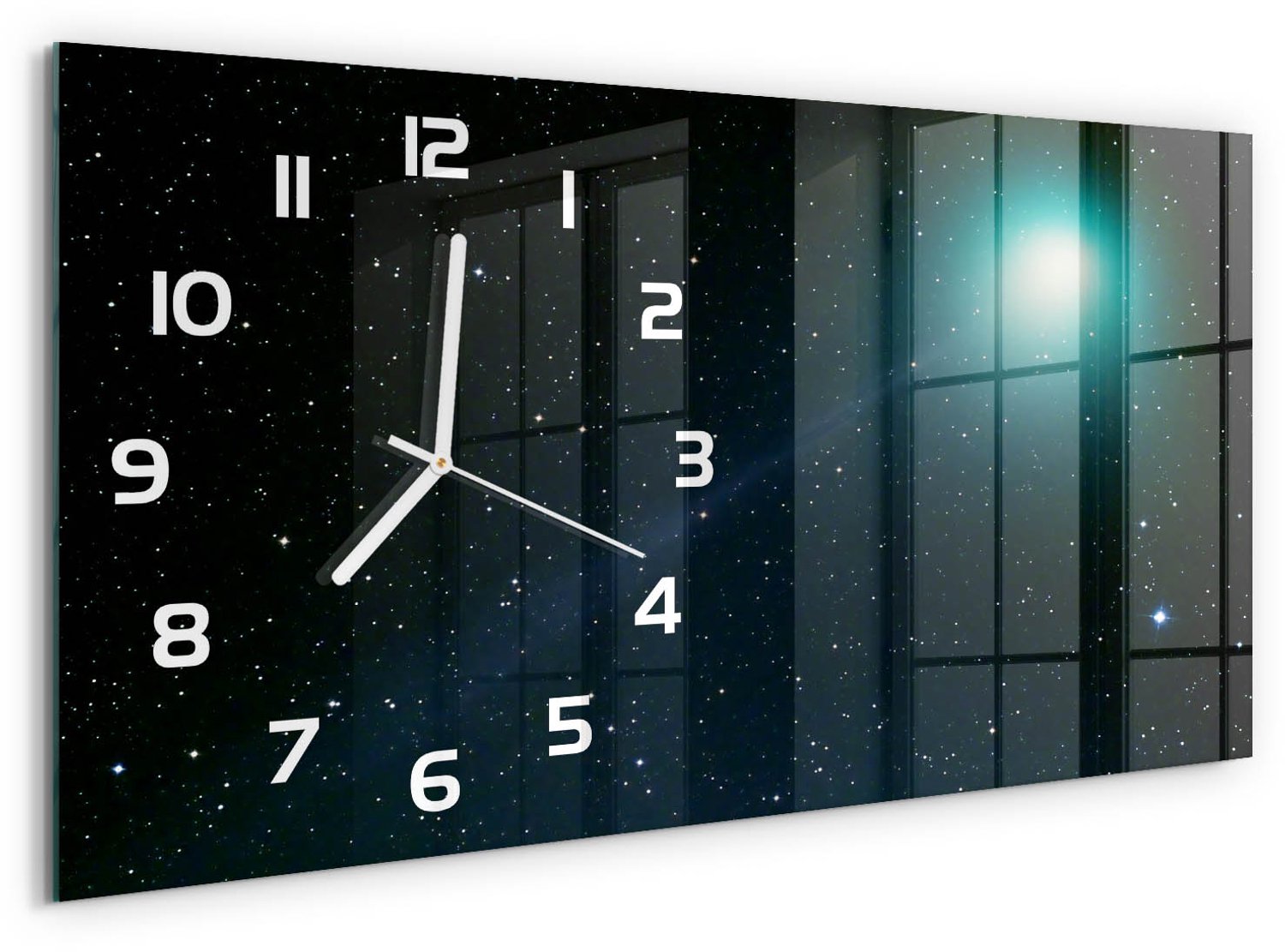 TULUP Wandklok - Melkwegstelsel Gekleurde Glazen Klok - 60x30 cm - Blauw Glazen Klok Met Print - Witte handen - Rechthoekige Klok - Moderne Wandklok Glas - Wandklok Glas Decoratie