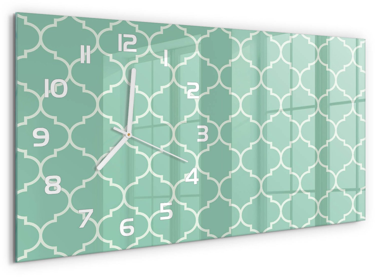 TULUP Wandklok - Marokkaanse achtergrond Glazen Wandklok Design - 60x30 cm - Groente Klok Glas Met Opdruk - Witte handen - Rechthoekige Klok - Wandklok Glas Met Motief - Decoratieve Glazen Klok